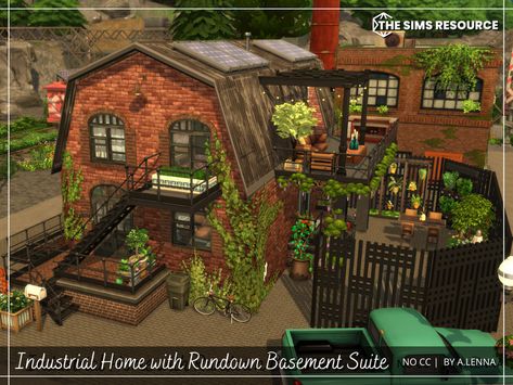 The Sims Resource - Industrial Home with Rundown Basement Suite Sims 4 Houses Industrial, Sims Industrial Loft, Industrial Loft Sims 4, Sims Industrial House, Industrial Sims 4 House, Sims 4 Warehouse, Sims Basement, Sims 4 Industrial House, Sims 4 Industrial Cc