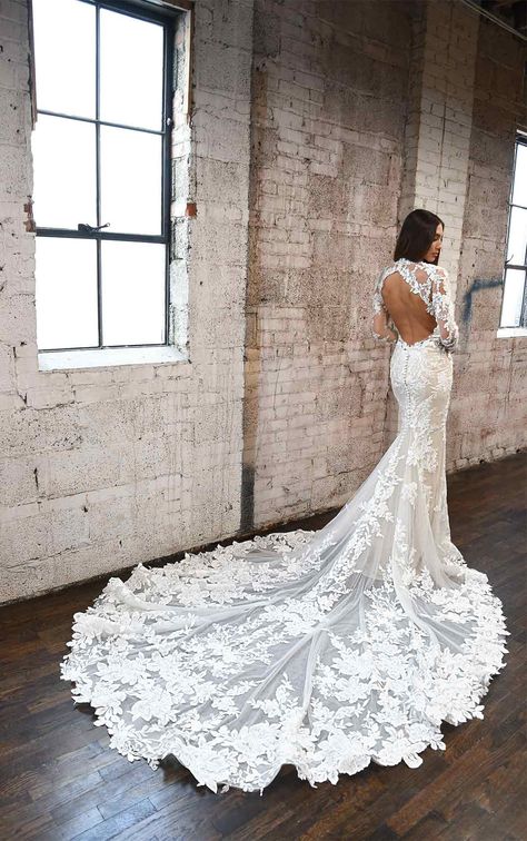 Lace High-Neck Wedding Dress with Long Sleeves - Martina Liana Wedding Dresses High Neck Lace Wedding Dress, Martina Liana Wedding Dress, Sweetheart Bridal, Wedding Dress With Long Sleeves, High Neck Wedding Dress, Neck Wedding Dress, Open Back Wedding Dress, Essense Of Australia, Kleinfeld Bridal