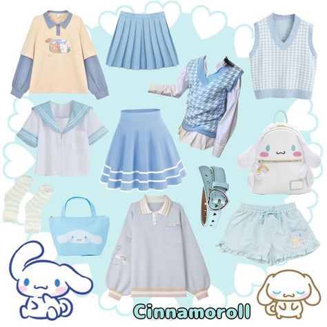 Cinamoroll Outfit Aesthetic, Cinnamon Roll Sanrio Inspired Outfit, Cute Outfits Sanrio, Sanrio Cinnamoroll Outfit, Cinnamon Roll Costume Sanrio, Cinamoroll Inspired Outfit, Cinamoroll Halloween Costume, Sanrio Characters Outfits, Cinnamoroll Outfit Aesthetic