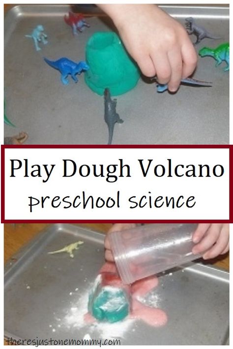 Play-Doh Volcano | There's Just One Mommy Volcano For Kids, Volcano Projects, Preschool Science Activities, Holiday Lessons, Homeschool Crafts, Dinosaur Activities, Playdough Recipe, Plastic Canvas Tissue Boxes, Rainy Day Activities