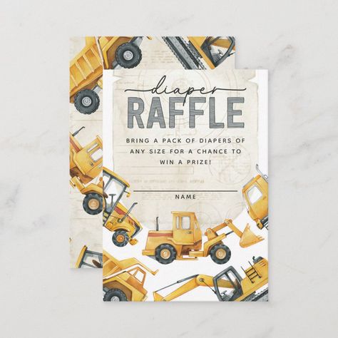 Wipes Raffle, Construction Baby Shower, Event Stationery, Cement Mixer, Construction Party, Event Details, Construction Vehicles, Diaper Raffle, Dump Truck