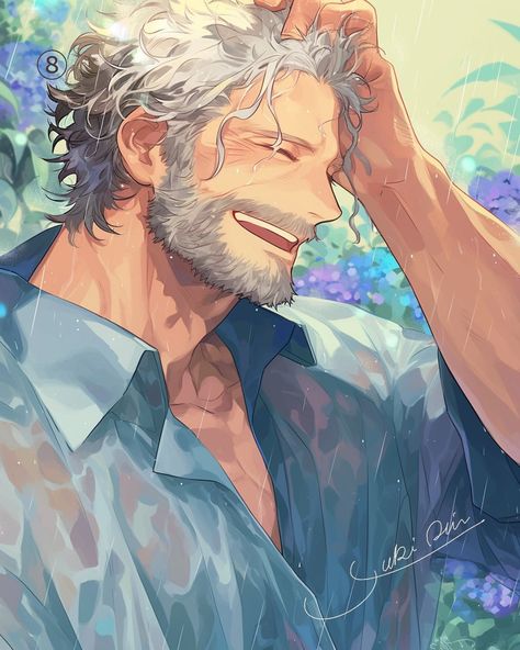 Middle Aged Man Anime Art, Muscular Old Man Character Art, Old Man In Anime, Older Man Art Character Design, Old Man Manga Character, Old Guy Anime, Old People Anime, Anime Grandfather, Old Man Oc Art