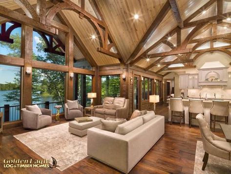 Beams Living Room, Luxury Log Cabins, Log Cabin Interior, Log Home Interiors, Timber Homes, Timber Beams, Cabin Interiors, Luxury Cabin, Timber Frame Homes