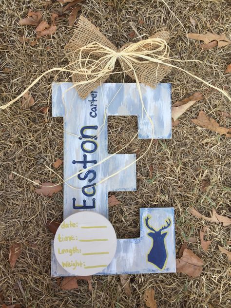 "Choose any letter with any accent colors. The Lester are around 13\" tall plus added length for hanger . Congratulations and enjoy!" Baby Boy Door Hanger, Boy Door Hanger, Antler Nursery, Door Hanger Hospital, Nursery Door Hanger, Baby Bank, Hospital Door Hanger, Nursery Door, Hospital Door Hangers