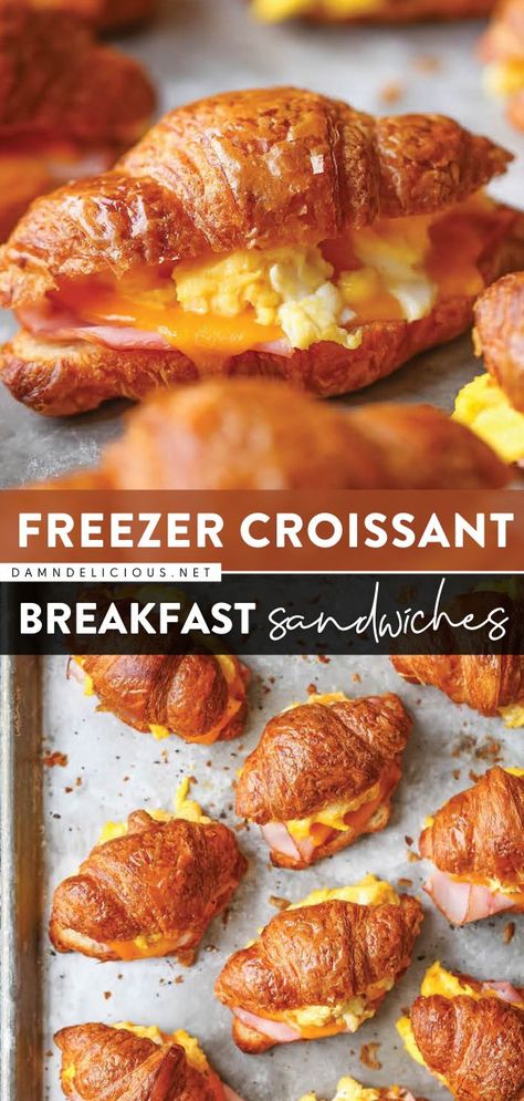 FREEZER CROISSANT BREAKFAST SANDWICHES, back to school recipes, breakfast Croissant Breakfast Sandwiches, Crossiant Recipes, Freezer Breakfast Meals, Croissant Sandwiches, Breakfast Sandwiches Frozen, Croissant Breakfast Sandwich, Ham Breakfast, Freezable Meals, Croissant Breakfast