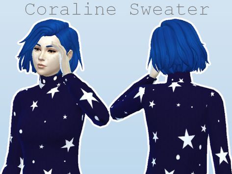 HeyitsSmile's [smile] Coraline Sweater Coraline Sweater, Electric Blue Dresses, Sims 4 Piercings, Blue Haired Girl, Outfits Unique, Vintage Givenchy, Rainbow Sweater, Maid Outfit, 4th Of July Outfits