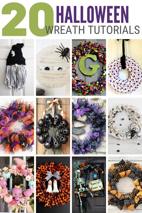 Halloween is a fun time of the year to decorate the front door. Whether you’re into scary, or cute, here is a collection of 20 of the best Halloween wreath ideas. #thecraftyblogstalker #halloweenwreaths #halloweenwreathideas #halloween Diy Halloween Spider Web, Diy Halloween Skeleton, Halloween Wreath Ideas, Halloween Skull Wreath, Halloween Deco Mesh, Diy Halloween Wreath, Amazing Crafts, Halloween Eyeballs, Halloween Porch Decorations