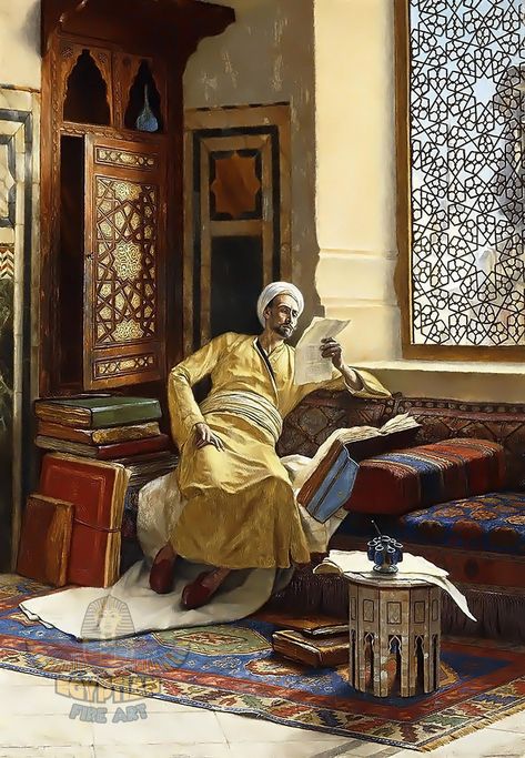 The #Scholar - Arabic Art - Egyptian Art - #Handmade Oil #PaintingOnCanvas #etsy #art #painting #handpainted #oilpainting #egyptianart #arabicart #arab #oriental #reading #studying #ArabMen #arabAmericans #arabsinlondon #Kuwait #dubai #Qatar #SaudiArabia #egypt #egyptian #history #travel #wallart #homedecor #gifts https://etsy.me/3rxFE3v Art Arabe, Arabian Art, Islamic Culture, Islamic Artwork, Islamic Paintings, Eastern Art, Arabic Art, Historical Art, Egyptian Art