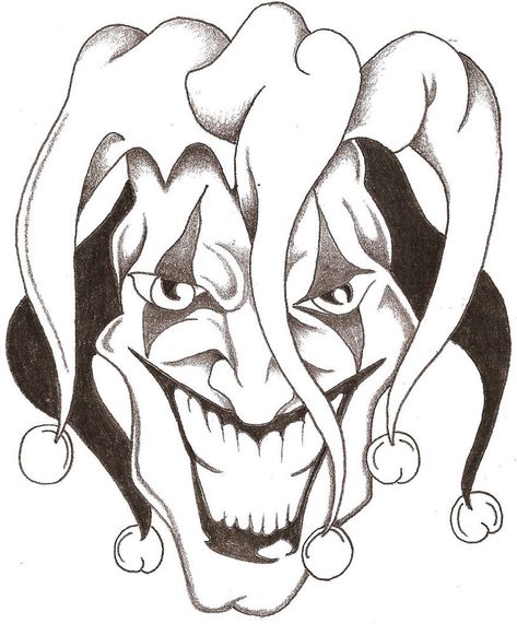 Wicked, Evil clowns and Dark gothic on Pinterest Tattoo Art Drawings Sketches, Jester Tattoo, Evil Jester, Evil Clown Tattoos, Joker Drawings, Scary Drawings, Cool Tattoo Drawings, Clown Tattoo, Creepy Drawings