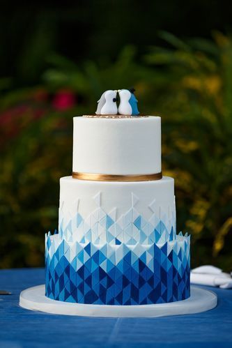 Wedding Cakes  Cake decorating ideas #summerwedding #summercakes #cakedecorating Blue Themed Wedding Cake, Blue Ombre Wedding Cake, Blue Ombre Wedding, Ombre Wedding Cake, Crazy Wedding Cakes, Modern Birthday Cakes, Geometric Cake, Cakes Decorating, Wedding Cake Ombre