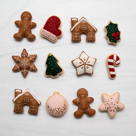 Felt Gingerbread Cookies – Benzie Design Ornaments Tree Diy, Felt Cookies Pattern, Easy Holiday Ornaments, Easy Diy Felt Ornaments, Felt Gingerbread Ornaments Free Pattern, Felt Christmas Food, Christmas Felt Ornaments Diy, Diy Felt Christmas Ornaments Patterns Free Printable, Felt Embroidered Christmas Ornaments