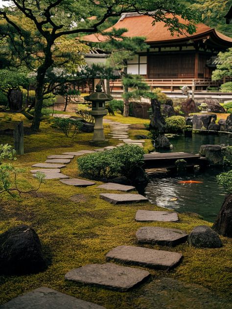 Discover serenity in a traditional Japanese garden, where stone paths wind through moss-covered landscapes and koi fish swim gracefully in tranquil ponds. What are your favorite hidden gems in Asia? Share your experiences and let's inspire each other! . #travelasia #travel #travelphotography #travelgram #asia #wanderlust #travelblogger #travelblog #asiatravel Japanese Garden With Koi Pond, Japanese Countryside Aesthetic, Japanese Pond Garden, Japanese Garden Design Layout, Japanese Garden Aesthetic, Japanese Yard, Mini Japanese Garden, Japanese Stone Garden, Traditional Japanese Garden