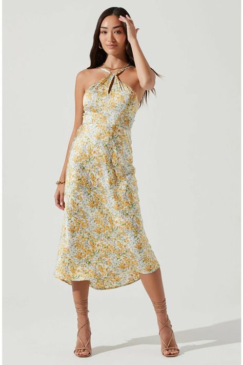 ASTR Sandrine Floral Halter Midi Dress Floral Bridesmaid Dresses, Best Wedding Guest Dresses, Yellow Floral Dress, Guest Attire, Cream Yellow, Wedding Attire Guest, Halter Midi Dress, Astr The Label, Sweet Floral