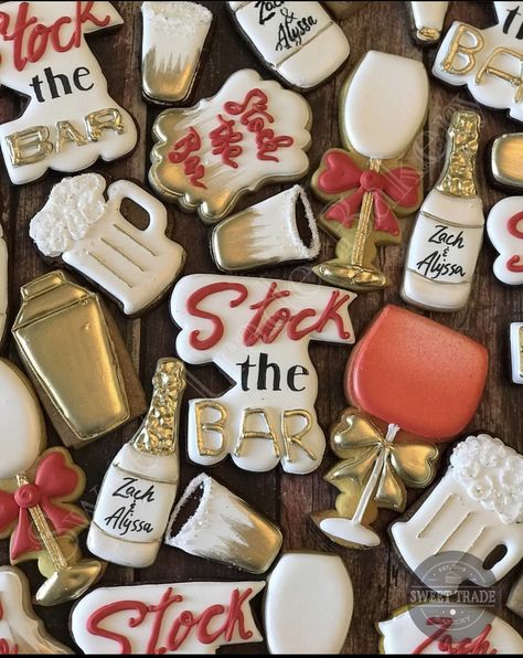 Stock The Bar Cookies Decorated, Stock The Bar Cookies, Wedding Shower Cookies, Shower Cookies, Bar Cookies, Cookie Ideas, Cookie Bars, The Bar, Wedding Shower