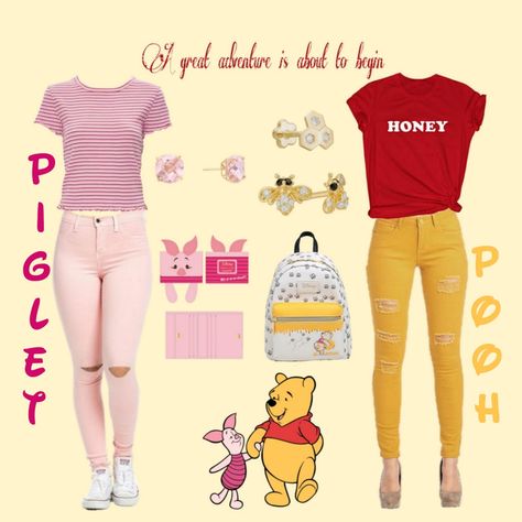 Pooh And Piglet Disneybound, Disney Bounding Friends, Winnie And Piglet Costumes, Piglet Outfit Ideas, Winnie The Pooh Outfit Ideas, Winnie The Pooh Inspired Outfits, Piglet Outfit, Winnie The Pooh Disneybound, Piglet Disneybound