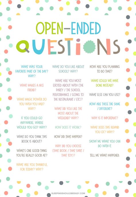 Open Ended Questions For Preschoolers, Questions For Preschoolers, Open Ended Questions For Kids, Uppfostra Barn, Conversation Starters For Kids, Tenk Positivt, Questions For Kids, Ibu Bapa, Open Ended Questions