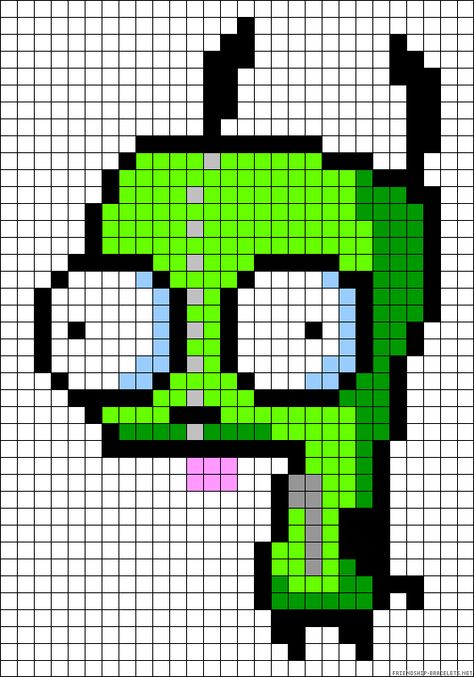 Perler Bead Patterns Invader Zim, Gir Invader Zim Pixel Art, Motley Crue Perler Beads, Invader Zim Pixel Art Grid, Kawaii Perler Beads Pattern, Gir Invader Zim Perler Beads, Invader Zim Alpha Pattern, Invader Zim Kandi Pattern, Kandi Patterns Numbered