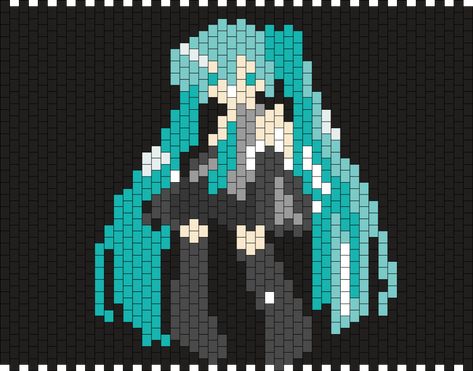 Miku Kandi, Kandi Mask, Kandi Cuff Patterns, Pony Bead Projects, Kandi Cuffs, Kandi Cuff, Pony Bead Patterns, Kandi Patterns, Pixel Art Grid