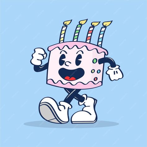 Pastel de cumpleaños Personaje de dibujos animados Caminando feliz con Pose linda Ilustración vectorial Dibujo a mano | Vector Premium Sugar Sprinkles, Cartoon Crossovers, Cartoon Characters, Cupcake, Pastel, Comics