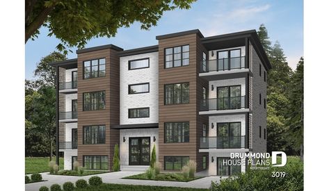 Color version 3 - Front of multi family plan 3019 Small Apartment Building Design, Apartment Building Design, Small Apartment Building, Apartments Exterior, Drummond House Plans, Apartment Exterior, Duplex House Plans, Apartment Floor Plans, Casas The Sims 4