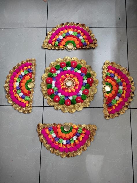 Cardboard Rangoli, Divali Decoration, Diy Rangoli, Rangoli Decoration, Diwali Inspiration, Quilling Candle Holder, Bra Cake, Macrame Toran, Diya Decoration Ideas