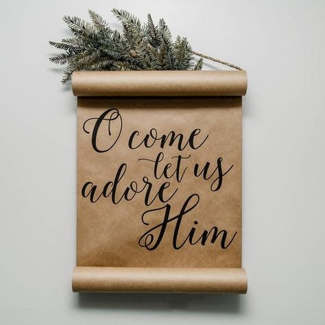 Christmas Scroll, Natal Country, Ward Christmas Party, Church Christmas Decorations, Come Let Us Adore Him, Farmhouse Style Christmas, Christmas Program, Christmas Church, Cozy Farmhouse