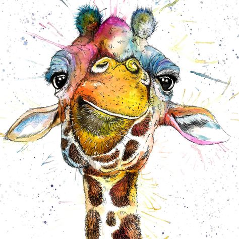 Splatterworks - Etsy UK Rainbow Giraffe, Giraffe Artwork, Box Of Crayons, Fabric Collage, King Art, Paint Splash, Giraffe Print, African Animals, British Artist