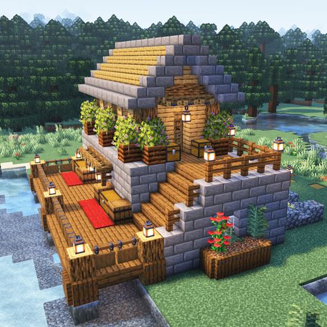 Fishing House Minecraft, Minecraft Fishing House, Minecraft Fisherman House, Minecraft Chandelier, Fisherman House, Minecraft Decoration, House Upgrades, Minecraft Inspiration, Harbor House