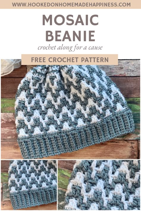 Mosaic Beanie Crochet Pattern Mosaic Beanie, Crochet Beanie For Beginners, Free Crochet Baby Booties, Beanie Pattern Free, Crochet Mosaic, Crochet Adult Hat, Crochet Hat With Brim, Beanie Crochet Pattern, Crochet Baby Hat Patterns