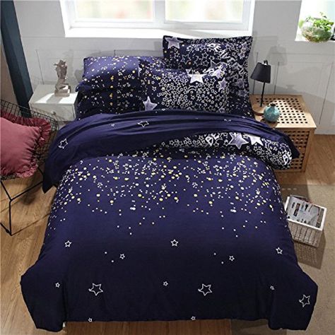 Lit Bed, Galaxy Bedding, Star Bedding, Bedroom Bedding Sets, Bedding Luxury, Blue Duvet Cover, Quilted Duvet Cover, Twin Bed Sets, White Room