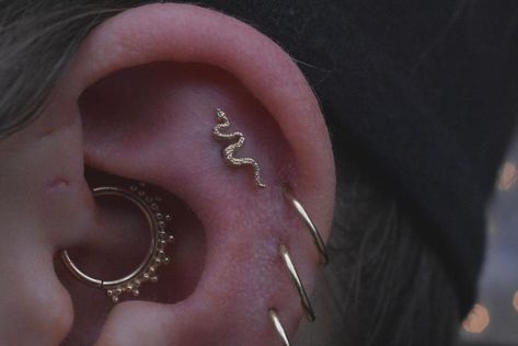 Snake Flat Piercing, Snake Piercing Ears, Snake Ear Piercing, Flat Piercing Jewelry, Ear Styling, Flat Piercing, Snake Ears, Cute Ear Piercings, Ear Style