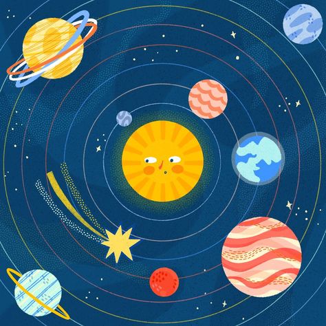 Planet Atmosphere, Solar System Cartoon, Solar System Illustration, Planets Illustration, Planet Illustration, Kids Graphic Design, Solar System For Kids, Poem Book, Solar System Art