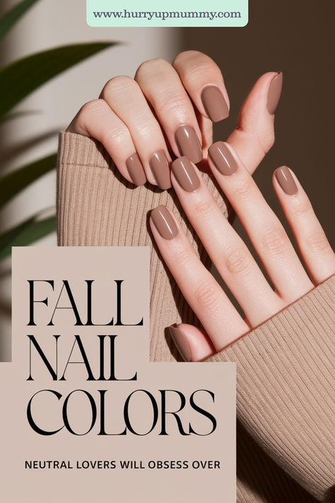 Close-up of perfectly manicured hands featuring glossy brown polish, showcasing chic autumn nails in a neutral shade with cozy sweater vibes. Nude Nail Colors For Brown Skin, Neutral Tone Nails, Nude Tone Nails, Elegant Autumn Nails, Manicure Neutral, Winter Nail Colours, Neutral Polish, Nail Polish Colours, Taupe Nails