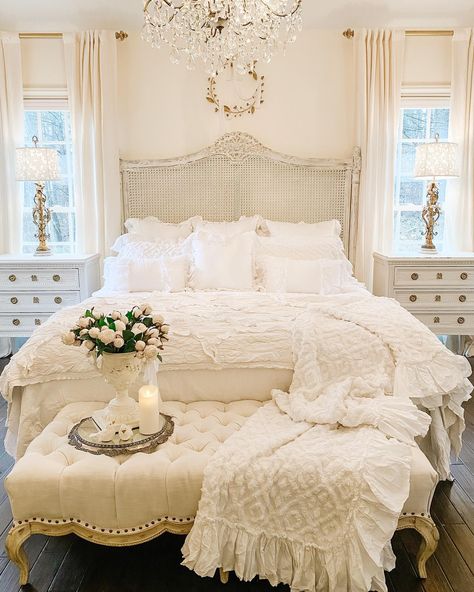 29 Romantic Bedroom Ideas for Cozy & Intimate Retreats - placeideal.com White Shabby Chic Bedroom, French Bedroom Design, Bedroom Decor Neutral, Ivory Lane, Romantic Bedroom Decor, Chic Bedroom Decor, French Country Bedrooms, French Bedroom, Shabby Chic Bedroom