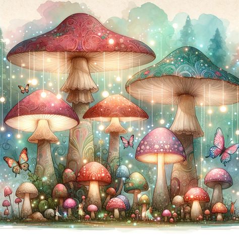 Mystical Wallpaper, Forest Scrapbook, Fantasy Mushroom, Mushroom Forest, Crystal Pattern, Whimsical Gifts, Scrapbook Art, Forest Art, Themed Crafts