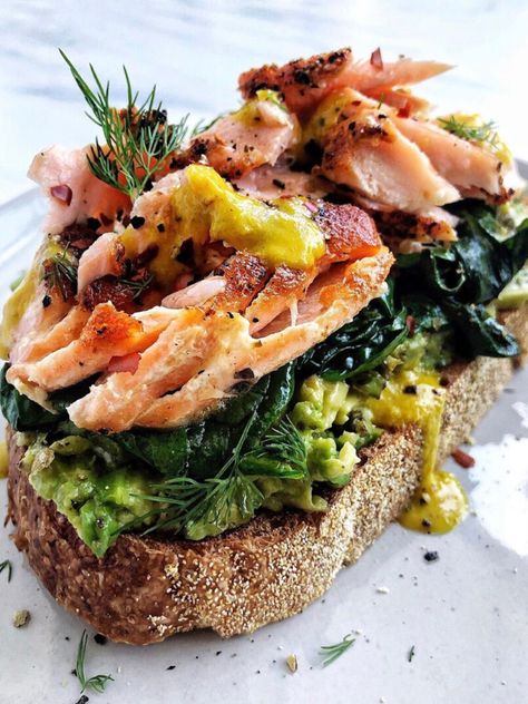 Avocado Toast with Grilled Salmon - Crepes and Bows Salmon Avocado Toast, Salmon Crepes, Avocado Toast Recipe, Salmon Avocado, Seared Salmon, Open Face, Grilled Salmon, Toast Recipes, Breakfast Brunch Recipes