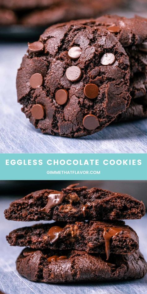 Eggless Choco Chip Cookies, Easy Eggless Cookie Recipes, Chocolate Cookies Without Eggs, Eggless Christmas Desserts, Eggless Chocolate Desserts, Easy Eggless Desserts, Eggless Desert, Cookie Experiment, Eggless Chocolate Cookies