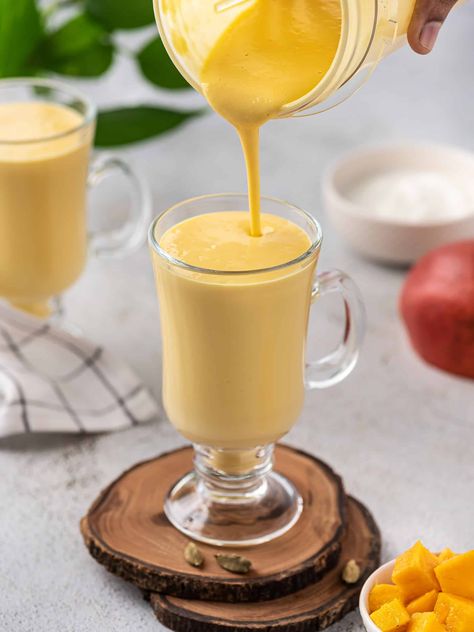 Easy Restaurant Style Mango Lassi with Pulp Recipe at Home Mango Health Benefits, Mango Lassi Recipes, Lassi Recipe, Mango Benefits, Pulp Recipe, Indian Meals, Indian Drinks, Lassi Recipes, Herbal Tea Benefits