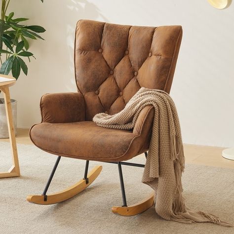 Rocking Chair Nursery, Upholstered Glider Rocker with High Backrest - On Sale - Bed Bath & Beyond - 40360779 Nursery Glider Rocker, Chair Nursery, Bedroom Brown, Tufted Side Chair, Modern Rocking Chair, Rocking Armchair, Modern Side Chairs, Rocking Chair Nursery, Living Room Nursery