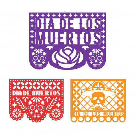 Plantillas de papel picado para el dia mexicano de los muertos. Vector Premium Day Of The Dead Artwork, Dia De Los Muertos Decorations Ideas, Geek Party, Mexico Day Of The Dead, Den Mrtvých, Paper Decoration, Kids Birthday Themes, Holiday Day, Sugar Skull Art