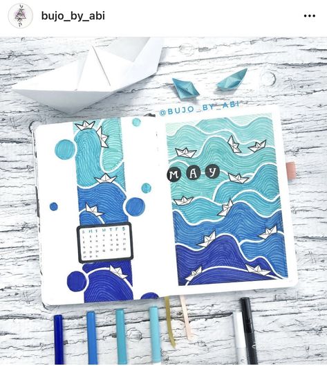 Bujo Sea Theme, Bullet Journel, Bullet Journal Ideas Templates, Travel Art Journal, Bullet Journal Mood Tracker Ideas, Bullet Journal Paper, Bullet Journal Aesthetic, Blue Theme, Art Journal Therapy