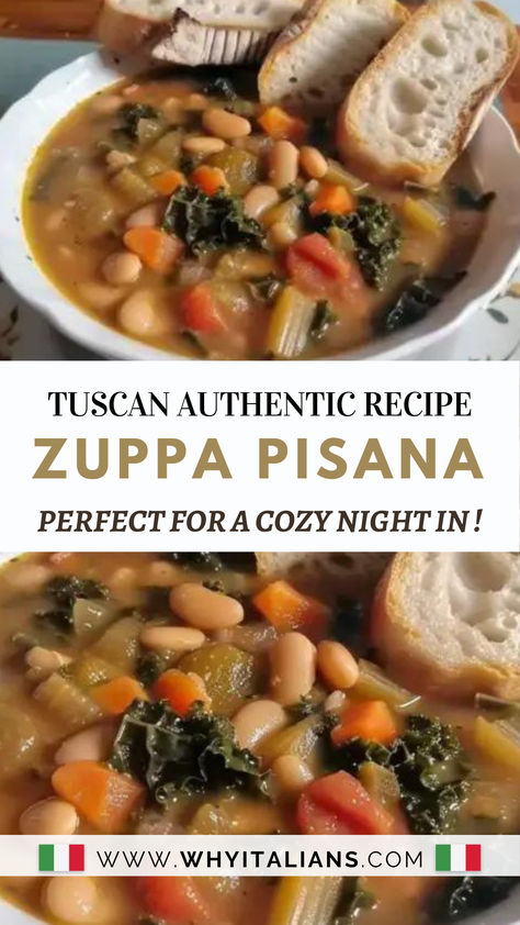 Discover the essence of Tuscan cuisine with Zuppa Pisana, a culinary masterpiece among Tuscan Traditional Recipes. Delight in the harmonious blend of creamy beans, tender kale, and robust vegetables. Craving a taste of Italy? Save this pin for later and awaken your taste buds! 🍴🇮🇹 Creamy Beans, Vegetable Soup Recipe, Northern Beans, Traditional Recipes, Tomato Vegetable, Vegetable Soup Recipes, How To Cook Potatoes, Sauteed Vegetables, Authentic Recipes