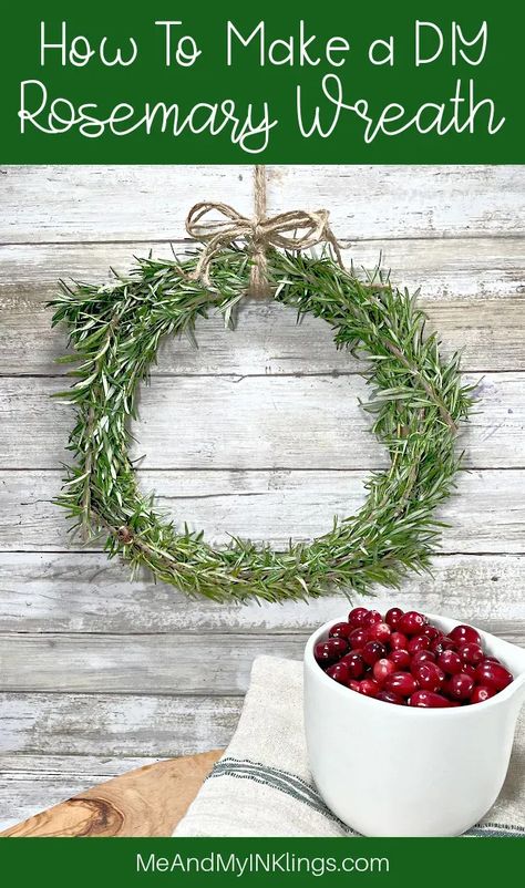 How To Make a DIY Rosemary Wreath with Fresh Sprigs for the Herb Plant in a few easy steps for fresh holiday decor #rosemary #wreath #diy #handmade #floralwire Rosemary Wreaths Diy, Diy Fresh Wreath Christmas, Dried Rosemary Decor, Rosemary Wreath Diy How To Make, How To Make A Rosemary Wreath, Rosemary Christmas Wreath, Diy Rosemary Wreath, Rosemary Gifts Diy, Fresh Christmas Wreath Ideas