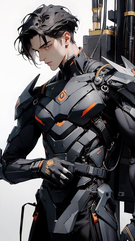 Android Male Art, Cyberpunk Armor Men, Sci Fi Oc Male, Scifi Anime Character, Future Soldier Design, Sci Fi Power Armor, Sci Fi Male Character Design, Futuristic Character Design Male, Cyberpunk Art Male