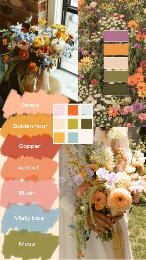 June Color Palette Wedding Ideas, Peach Palette Wedding, Sherbet Wedding Colors, Wedding Themes Peach, Midsommer Theme Wedding, Light Spring Wedding Colors, Best Spring Wedding Colors, Spring 2026 Wedding Colors, Fall Wedding Spring Colors