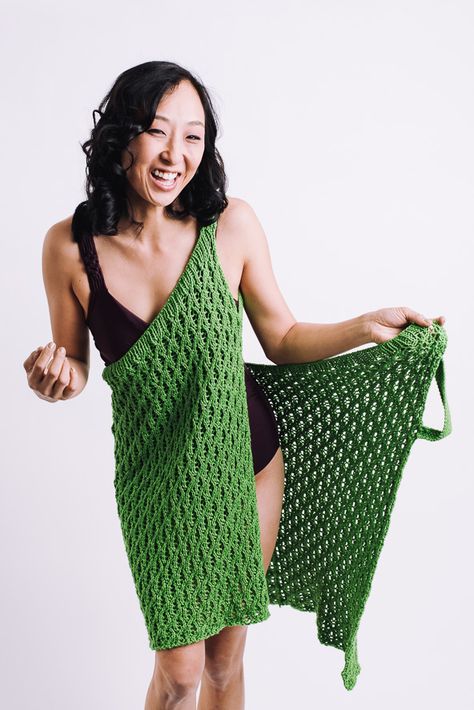 Lime Breeze Cover Up - I Like Knitting Knitted Bathing Suit Cover Up, Knit Cover Up Beach, Knit Bathing Suit Cover Up, Knit Cover Up Pattern, Crochet Slip Dress Pattern, Knitted Cover Ups, Knitted Beach Cover Up, Crochet Pattern Beach Cover Up, Crochet Pool Cover Up