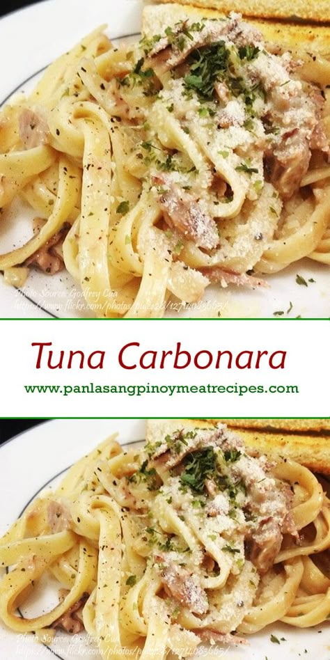 Tuna Carbonara, Century Tuna, Easy Tuna Recipes, Pasta Tuna, How To Cook Tuna, Mushroom Carbonara, Tuna Dinners, Tuna Dishes, Creamy Tuna Pasta