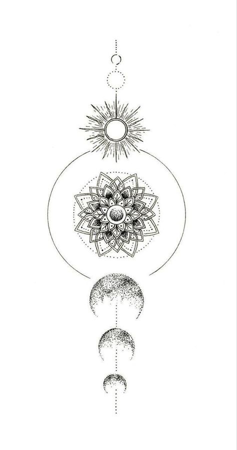 Moon Mandala Tattoo, Tattoo Moon Phases, Mini Tattoo Ideas, Circle Tattoos, Sacred Geometry Tattoo, Muster Tattoos, Mini Tattoo, Geometry Tattoo, Inspiration Tattoos