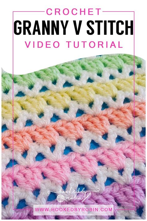 Crochet Granny V- Stitch [Free Video Tutorial & Written Pattern!] Granny V Stitch Blanket, Crochet Granny V Stitch, Modern Granny Stitch, Granny Stitch Blanket Pattern, Bag O Day Crochet Tutorials Free Pattern, V Stitch Crochet Blanket Pattern Free, Crochet V Stitch Pattern, V Stitch Crochet Blanket, Granny Stitch Blanket