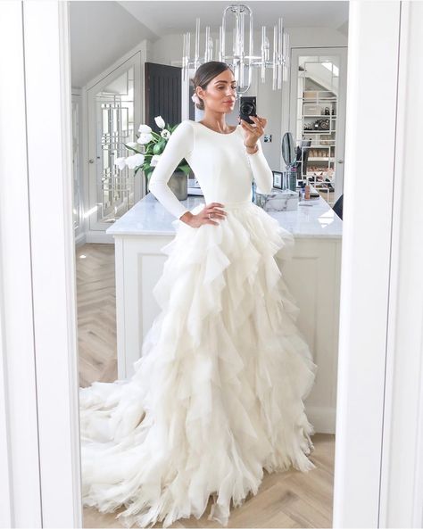 Lydia Elise Millen Wedding, Layered Wedding Dresses, Lydia Elise Millen, Trendy Fall Fashion, Modest Wedding Gowns, Trendy Blouse, Long Sleeve Wedding Dress Lace, Dream Wedding Ideas Dresses, Wedding Dress Shoes